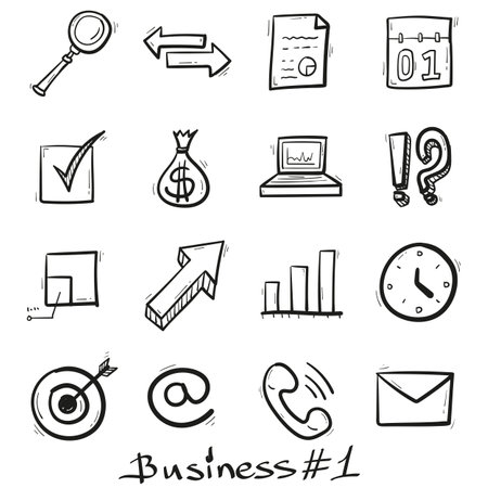 Business set icons hand drawn in doodle style isolated.のイラスト素材