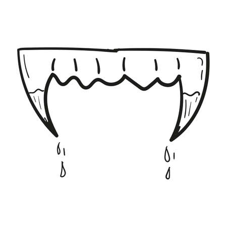 Hand drawn bloody teeth icon in doodle style isolated.のイラスト素材