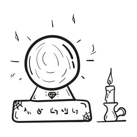 Hand drawn Crystal Ball icon in doodle style isolated.のイラスト素材