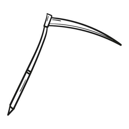 Hand drawn scythe icon in doodle style isolated.のイラスト素材