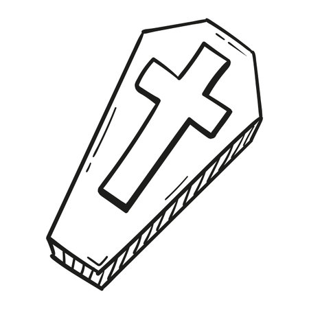 Hand drawn coffin icon in doodle style isolated.のイラスト素材