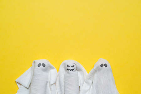 A group of ghosts with a vicious and distant look with copy space. Halloween holidayの写真素材