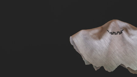 Ghost flies with copy space and evil smile. Halloween holidayの写真素材