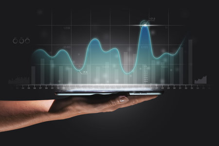 The concept of the dynamics of development and investment in business with a graph of growth and a...
