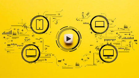 video concept on different devices. computer, laptop and smartphone icons.