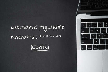 The concept of a username and password to login to a computer or laptop.の写真素材