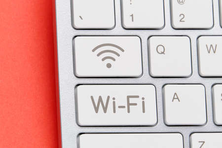 WiFi network connection concept. Keyboard with network iconの写真素材