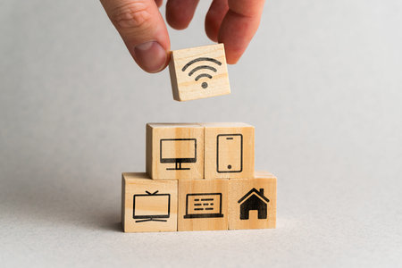 WiFi network concept for various devices TV, laptop, smartphone and smarthomeの写真素材