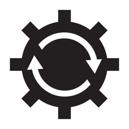 Cogwheel with circular arrows as a software update symbol. Simple icon isolated on white backgroundのイラスト素材