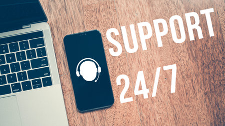 Concept of customer service or support for computer, telephone and smart home technology 24 hours a...