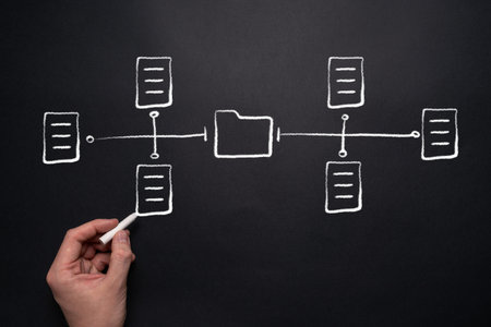 Concept document management system or DMS. Person draws a diagram of the contents and location of...