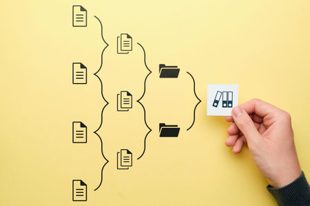 Concept document management system or DMS. Person with an abstract cataloging scheme.