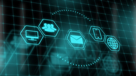 Futuristic neon hologram email and envelope icon. Tool for communication and global business
