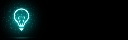 idea concept. Neon abstract light bulb icon copy space.