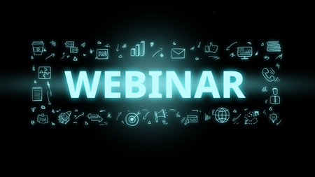 webinar concept. Word in neon style with iconsの写真素材
