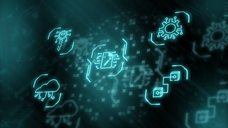 Smart contract concept. Computer program for tracking commitments. Neon styleの写真素材