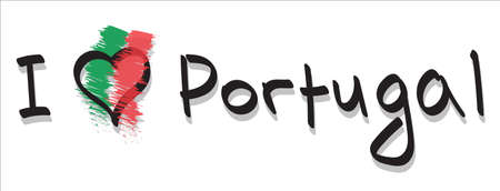 Hand drawn text i love portugal country in doodle style isolated.のイラスト素材