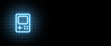 Game gadget in the form of holograms icons copy space.