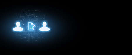 Concept business to business. Form of business cooperation with neon effect and copy spaceの写真素材