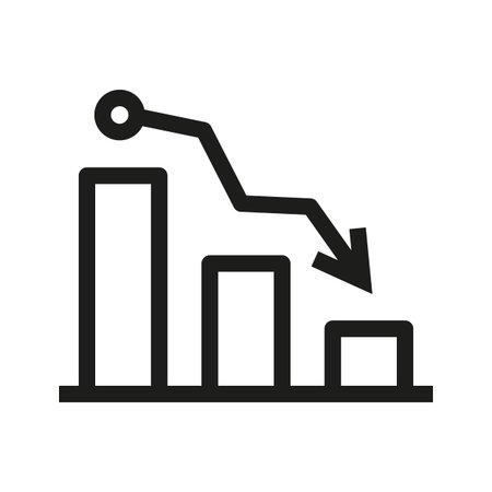 Crisis with chart down icon in outline style on white background.