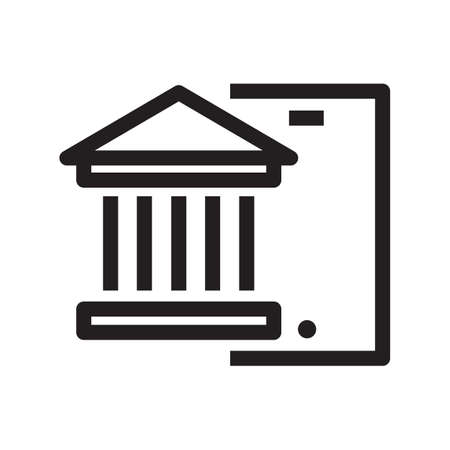 Mobile app of the bank icon in outline style on white background.のイラスト素材