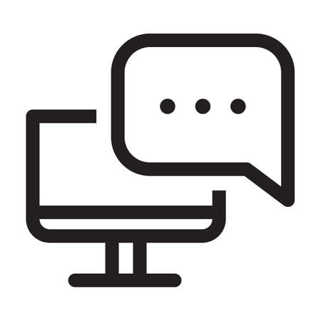 Computer and message icon in outline style on white background.のイラスト素材