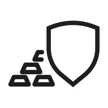 Shield and gold bars icon in outline style on white background.のイラスト素材