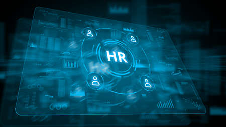 Concept Human resources or HR. Holographic display with iconsの写真素材