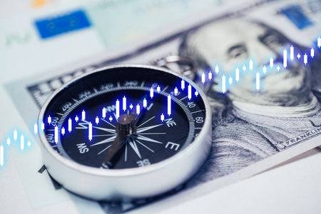 Investment growth concept. Investment strategy to increase capital. Compass on moneyの写真素材