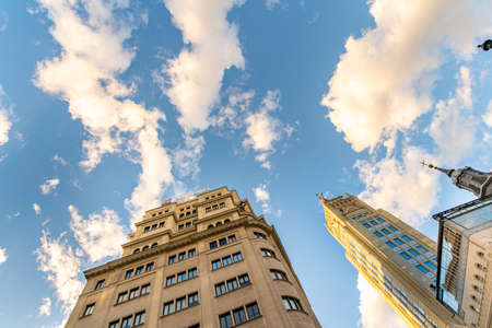 Madrid capital of Spain in Gran VÃ­a street with AlcalÃ¡ streetの写真素材