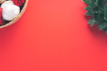Red party background with decoration for insertion of logo or textの写真素材