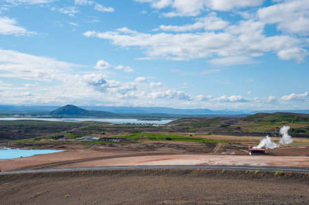 Lake Myvatn in North Iceland on a summer dayの写真素材