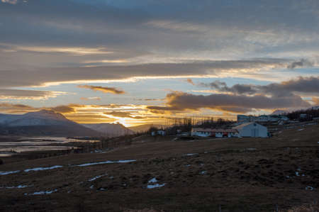 Sunset in Eyjafjordur, Icelandの写真素材