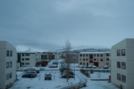 Winter in Akureyri Icelandの写真素材