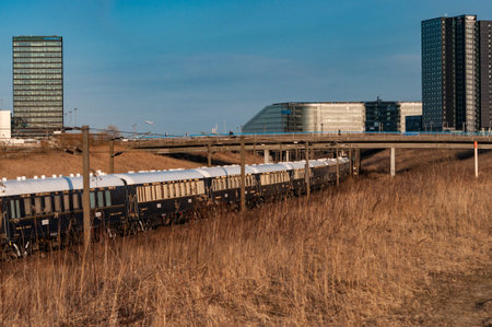 Copenhagen Denmark - April 9. 2013: The Orient express being pulled through Amager in Denmark