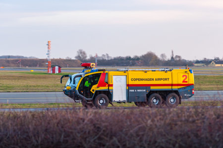 Copenhagen Denmark - December 2. 2013: Fire truck at Copenhagen airport Kastrup