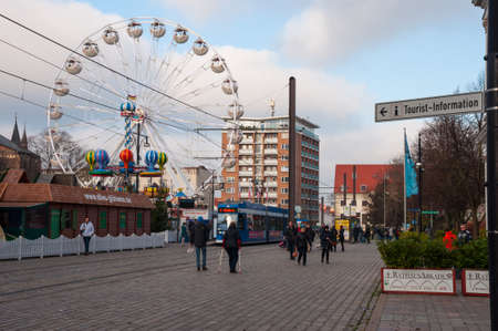 Rostock Germany - December 2. 2017: Rostock Christmas Market at Neuer Markt square on a sunny dayのeditorial素材