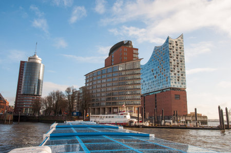 Hamburg Germany - December 16. 2017: Sailing on canals of Hamburg