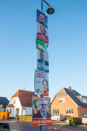 Mern Denmark -  November 17. 2017: Political posters on a light pole in town of Mernのeditorial素材