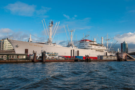 Hamburg Germany - December 16. 2017: Museum ship Cap San Diego at the Uberseebrucke pierのeditorial素材