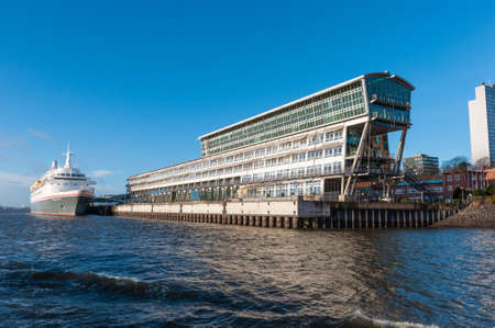 Hamburg Germany - December 16. 2017: Cruise ship in front of Hamburg cruise center Altonaのeditorial素材