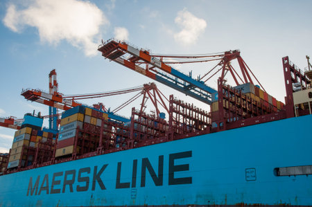 Hamburg Germany - December 16. 2017: Container ship Marit Maersk in port of Hamburg