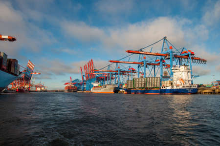 Hamburg Germany - December 16. 2017: Container ships at the container port in Hamburgのeditorial素材