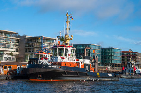 Hamburg Germany - December 16. 2017: German tugboat Bugsier 11 in port of hamburgのeditorial素材