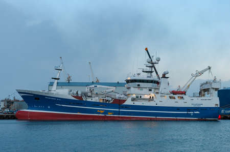 Akureyri Iceland - December 22 2017: Pelagic Trawler Jon Kjartansson in port at Akureyri ship yardのeditorial素材