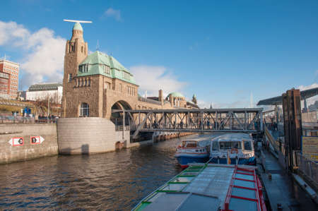 Hamburg Germany - December 16. 2017: Landungsbrucken pier in the Elbe Riverのeditorial素材