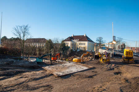 Vordingborg Denmark - January 7. 2018: Construction of a new railway bridge and demolition of the oldのeditorial素材