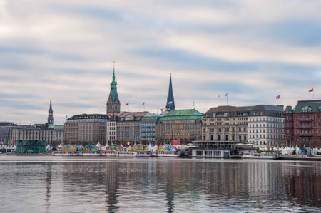 Hamburg Germany - December 17. 2017: Buildings near the Alster lake