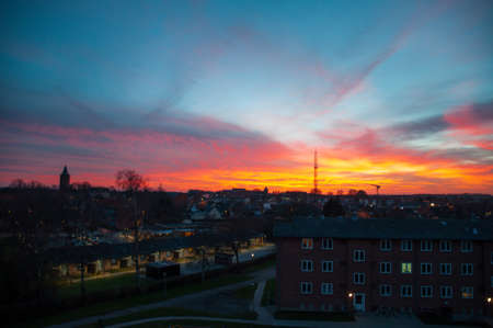 Sunset in town of Vordingborg Denmarkの写真素材