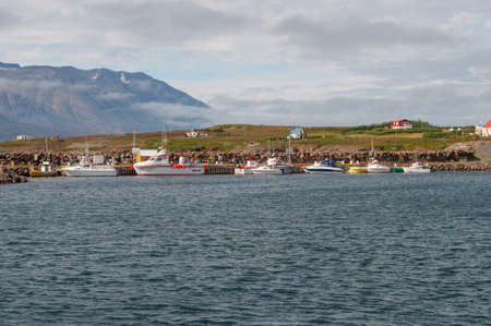 harbor of village of Hrisey in Icelandの写真素材